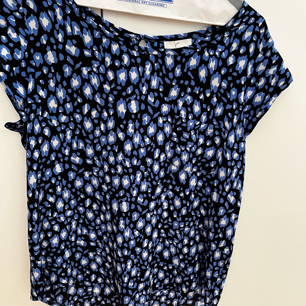 Joie Black, Blue and White Silk Small Patterned Blouse